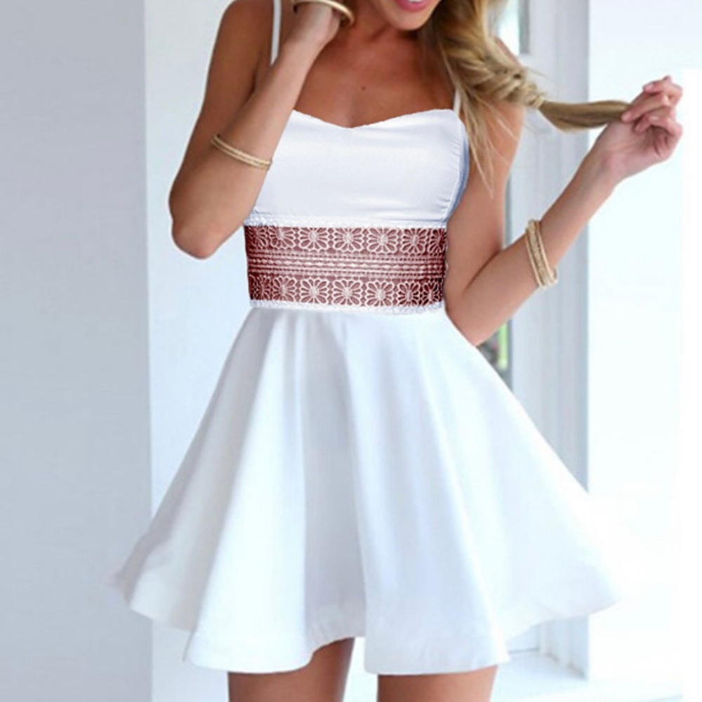 White fit and flair mini with see-through lace waist